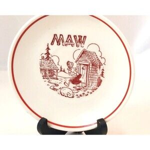 VINTAGE KITCHEN HILLBILLY MAW YER COFFEE'S READY CERAMIC SAUCER  6" collector